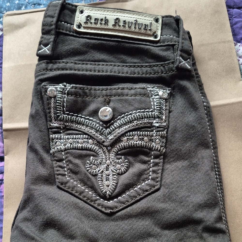 Rock Revival Women's Charcoal Jeans with Silver Accents